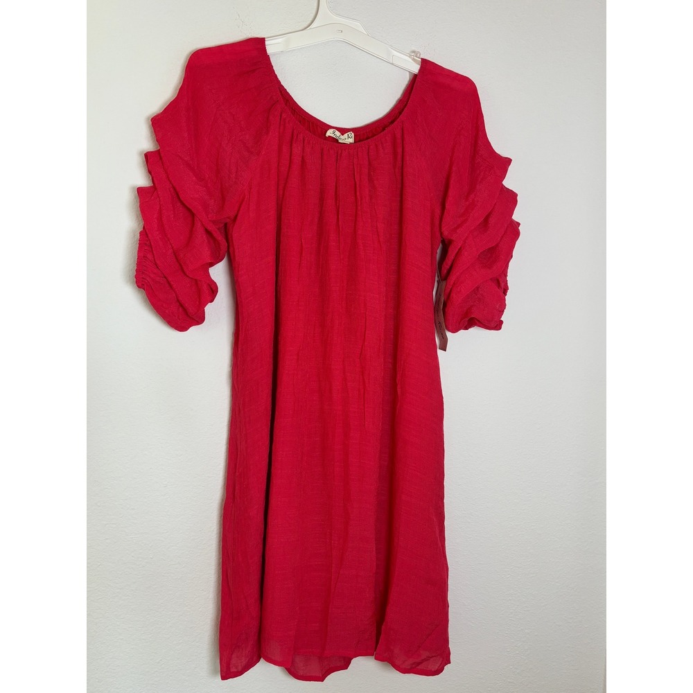 Indigo Rose Red Ruffle Sleeve Shift Dress Scoop Neck Mini L NWT